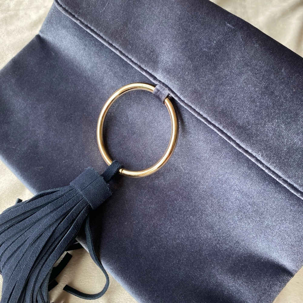 Street Level Blue and Gold Clutch Velvet Wristlet - Picture 9 of 9